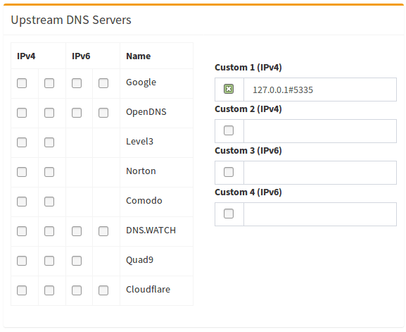 Upstream DNS Servers Configuration