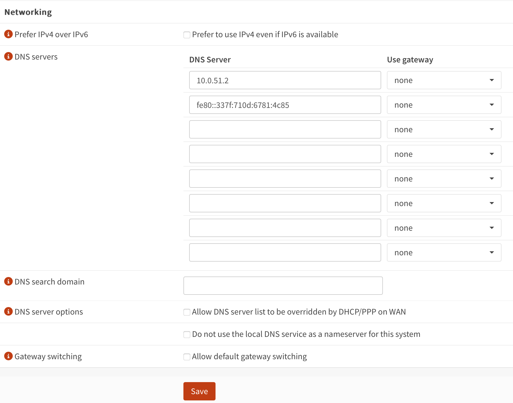 Screenshot of OPNsense DNS WAN Settings