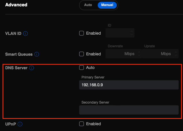Screenshot of USG WAN Advanced settings